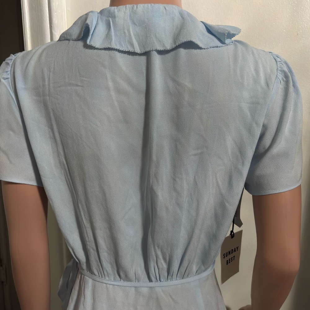 NWT SUNDAY BEST Aritzia Blue Asymmetrical Wrap Dress - Picture 9 of 16